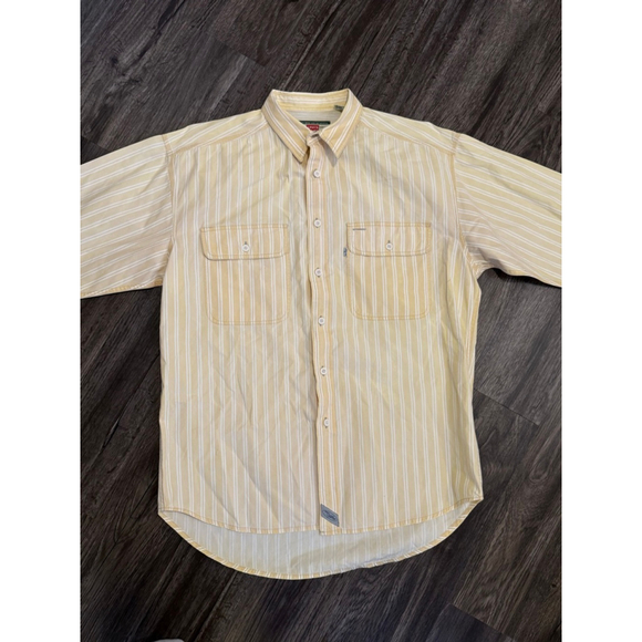 Levi’s Mens Yellow/White Striped Button Up Shirt Long Sleeve 100% Cotton Sz Med - Picture 2 of 10